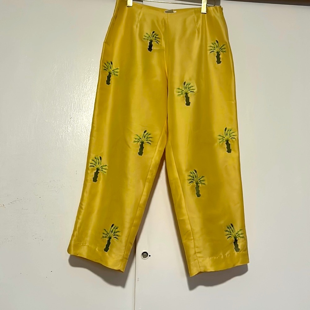 S.L.B. Embroidery crop pant 100% silk